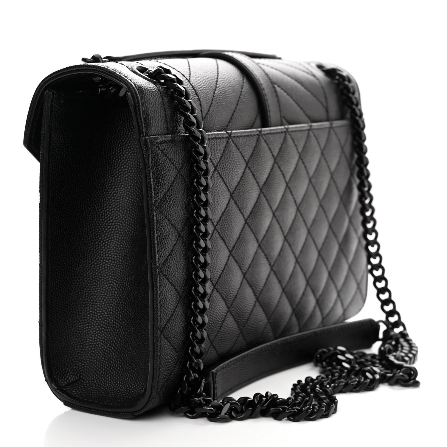 Saint Laurent Grain De Poudre Textured Mixed Matelasse Triquilt Medium Monogram Monochrome Satchel Black 3 of 10