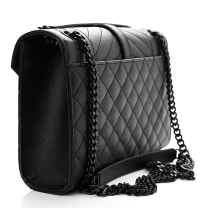 Saint Laurent Grain De Poudre Textured Mixed Matelasse Triquilt Medium Monogram Monochrome Satchel Black 3 of 10