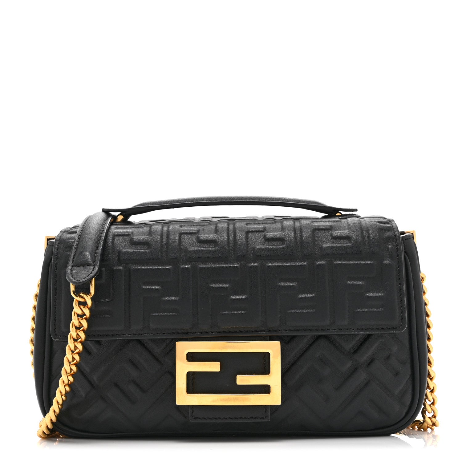 Fendi Nappa Small FF Embossed Mid Chain Baguette Black 1 of 10