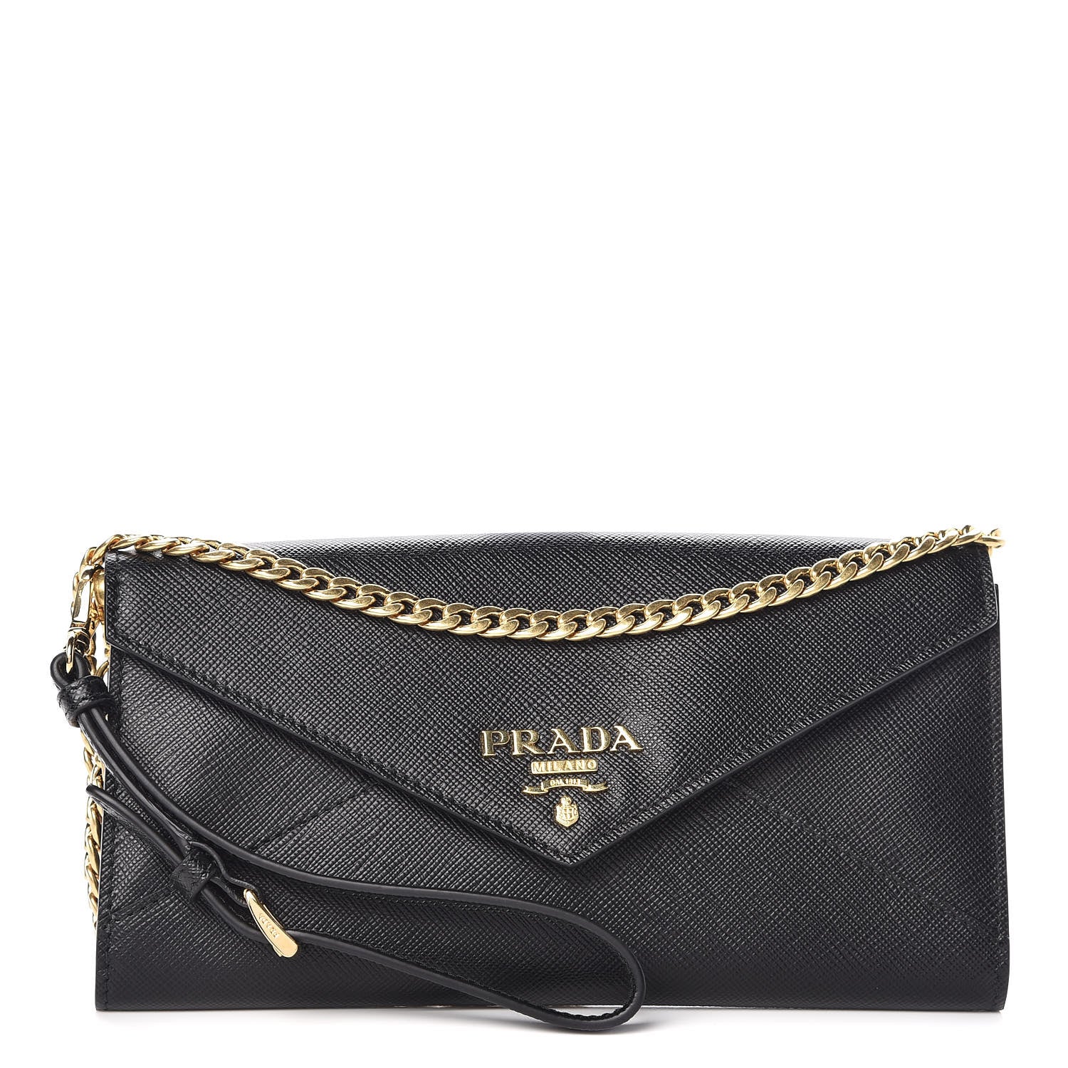 Prada Saffiano Envelope Wristlet Crossbody Wallet Black 1 of 7