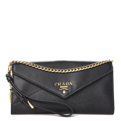 Prada Saffiano Envelope Wristlet Crossbody Wallet Black 1 of 7