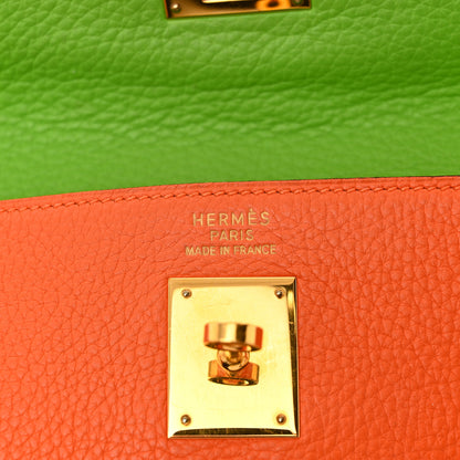 Hermes Taurillon Clemence Tri-Color Kelly Retourne 35 Orange Vert Cru Jaune 6 of 15