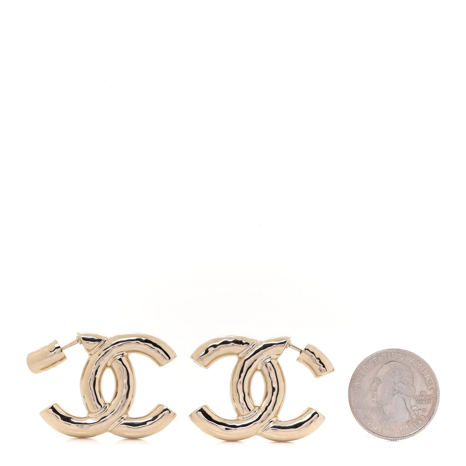Chanel Metal Large CC Earrings Light Gold 2 of 5