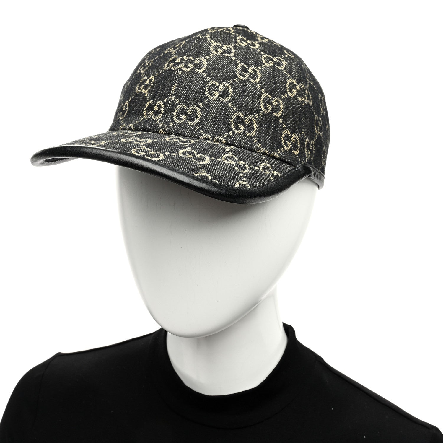 Gucci Denim Calfskin GG Monogram Oscar Baseball Hat M Black Ivory 2 of 8
