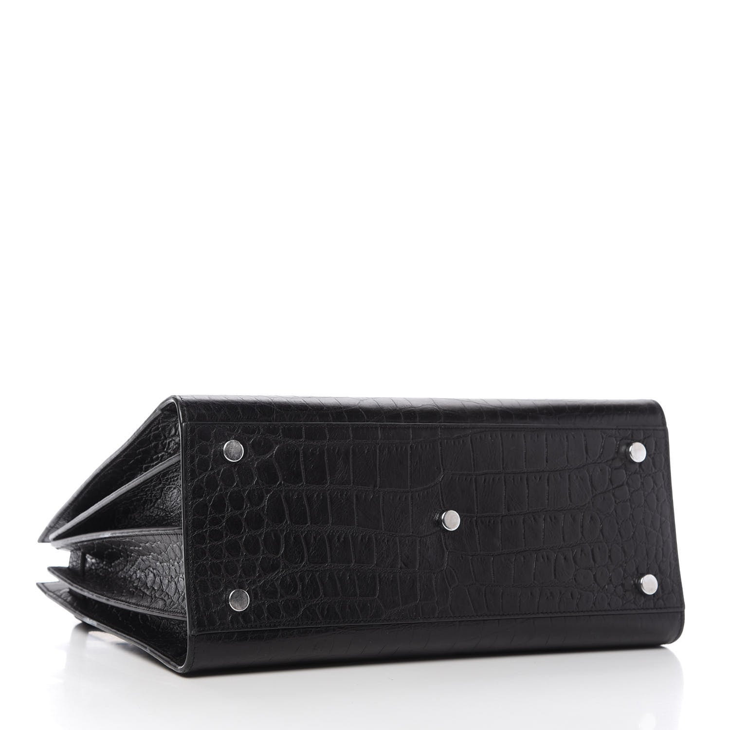 Saint Laurent Calfskin Crocodile Embossed Small Sac de Jour Black 4 of 11