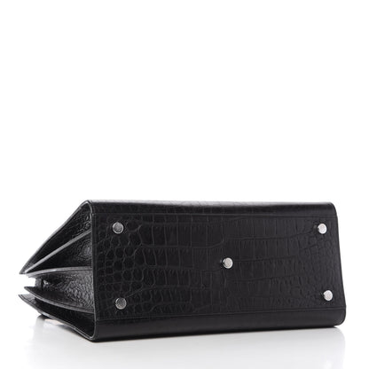 Saint Laurent Calfskin Crocodile Embossed Small Sac de Jour Black 4 of 11