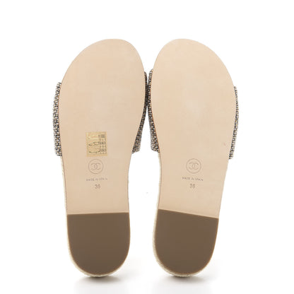 Chanel Metallic Tweed CC Espadrille Slip On Sandals 36 Beige Black 5 of 9