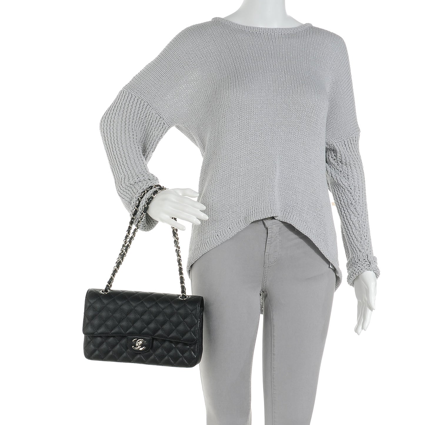 Caviar Quilted Medium Double Flap Black