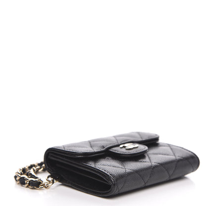 Chanel Caviar Quilted Flap Card Holder Chain Wristlet Black 5 of 9