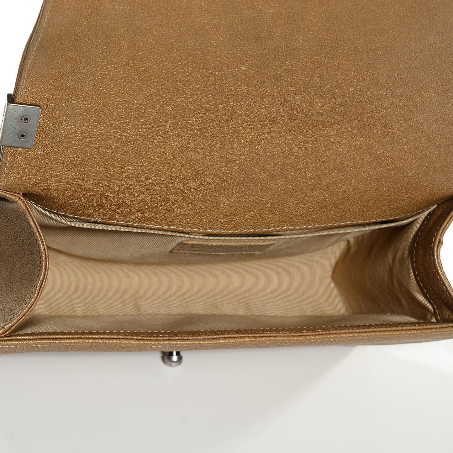 Metallic Calfskin Quilted Medium Boy Flap Dark Gold