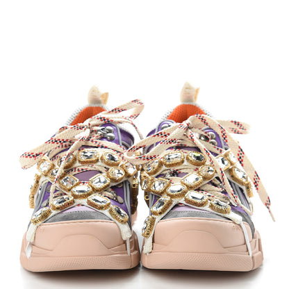 Gucci X SEGA Nylon Calfskin Suede Removable Crystals Womens Flashtrek Sneakers 38.5 New Lavender Loess Shine Purple 2 of 13