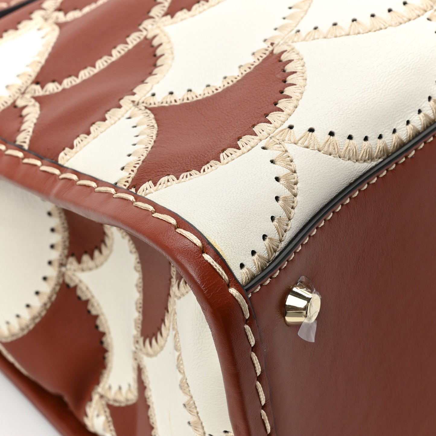 Nappa Shiny Calfskin Scallop Patchwork Medium Edith Day Bag Sepia Brown