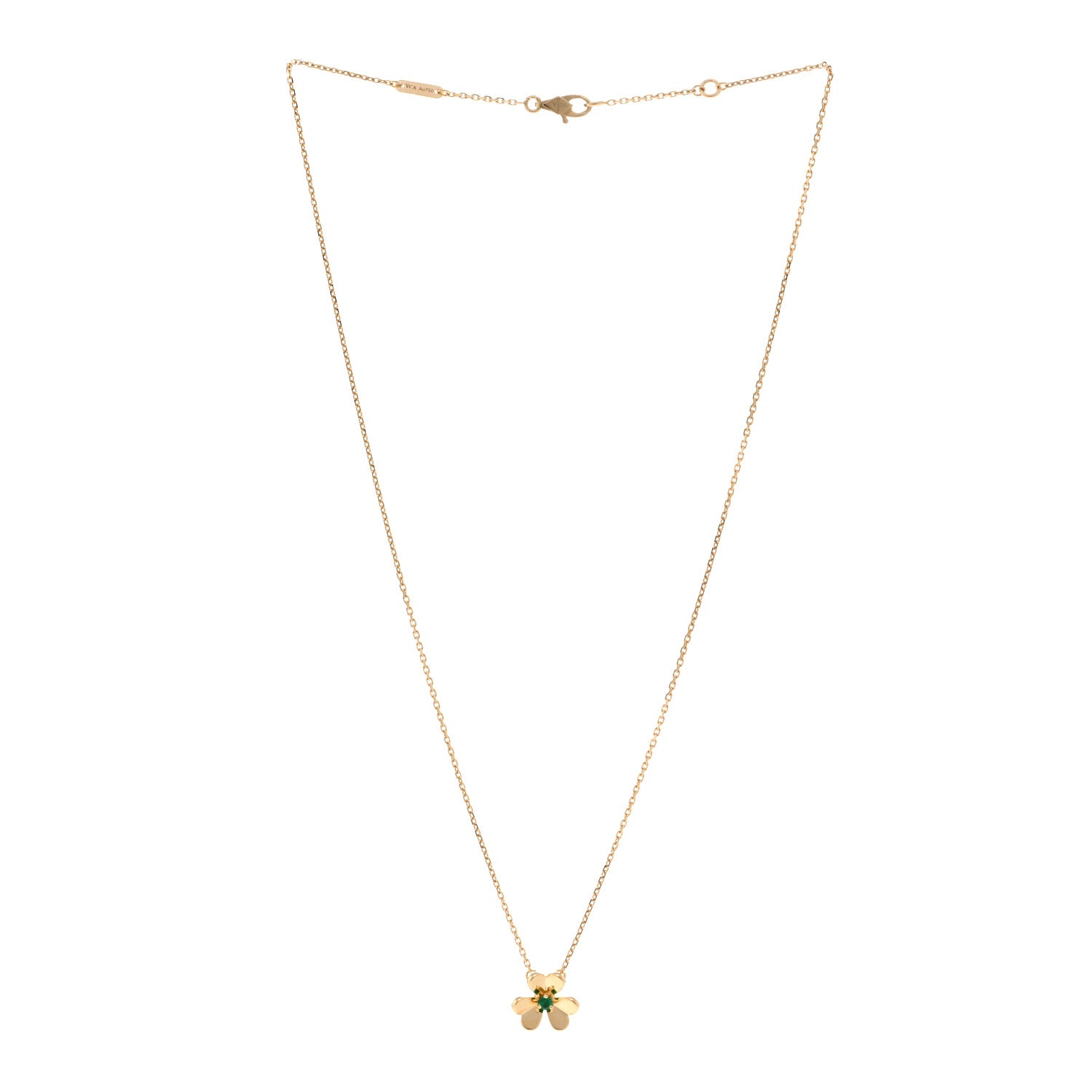 Van Cleef & Arpels 18K Yellow Gold Emerald Mini Frivole Pendant Necklace 4 of 6