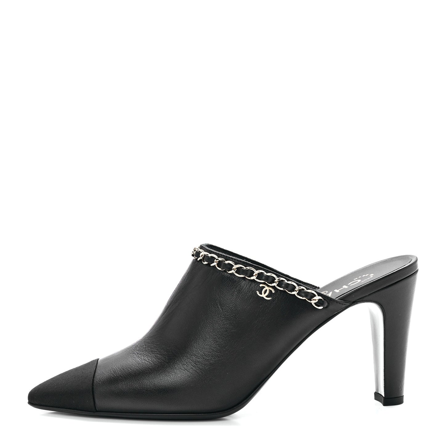 Lambskin Grosgrain Cap Toe Chain Mule 41 Black
