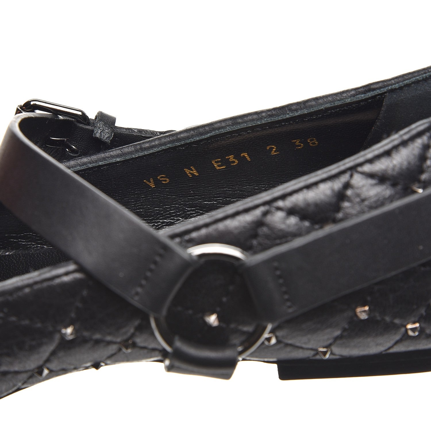 Valentino Garavani Crackled Lambskin Rockstud Spike Captoe Ballerina Flats 38 Black 8 of 9