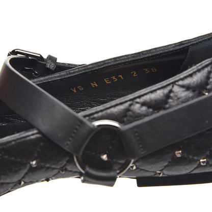 Valentino Garavani Crackled Lambskin Rockstud Spike Captoe Ballerina Flats 38 Black 8 of 9