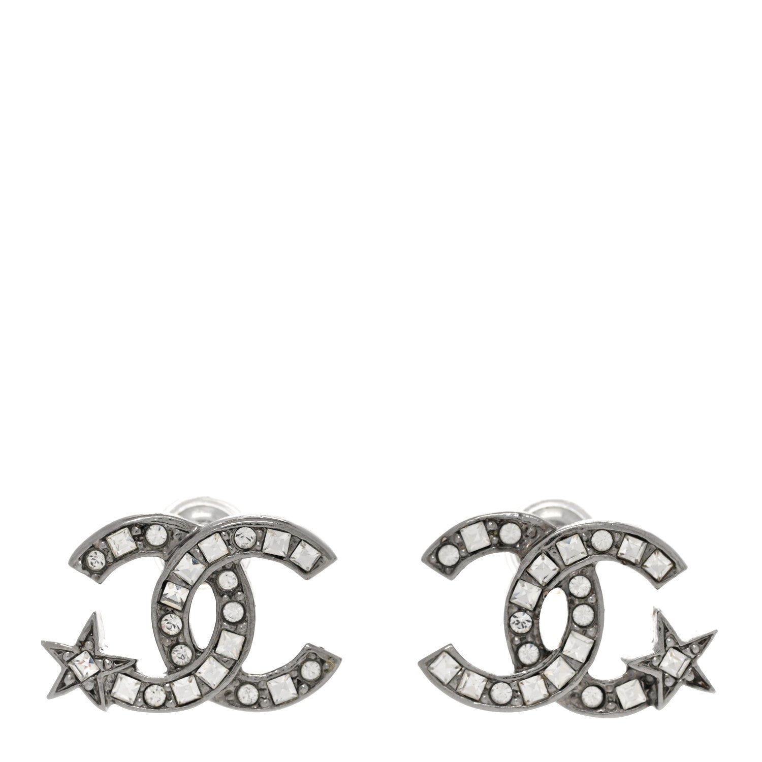 Chanel Crystal CC Starfall Earrings Silver 1 of 4