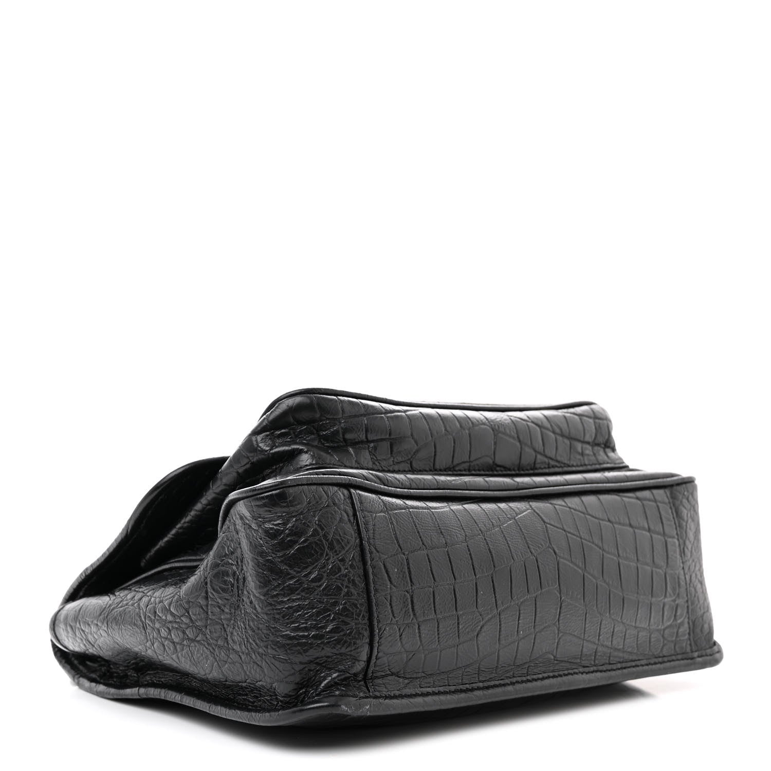 Saint Laurent Crocodile Embossed Lambskin Monogram Medium Niki Chain Satchel Black 4 of 14