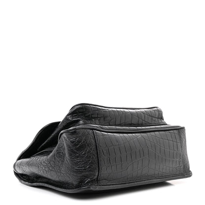 Saint Laurent Crocodile Embossed Lambskin Monogram Medium Niki Chain Satchel Black 4 of 14