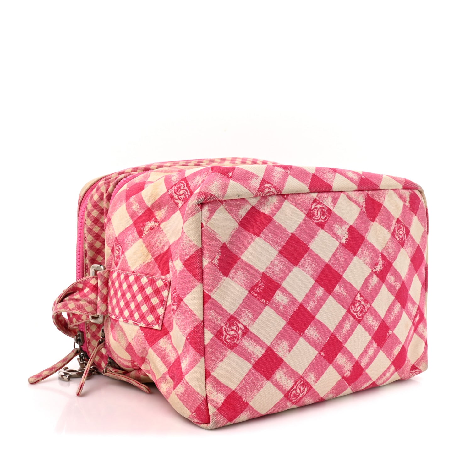 Canvas Gingham Printed CC Lunch Box Bag Pink White