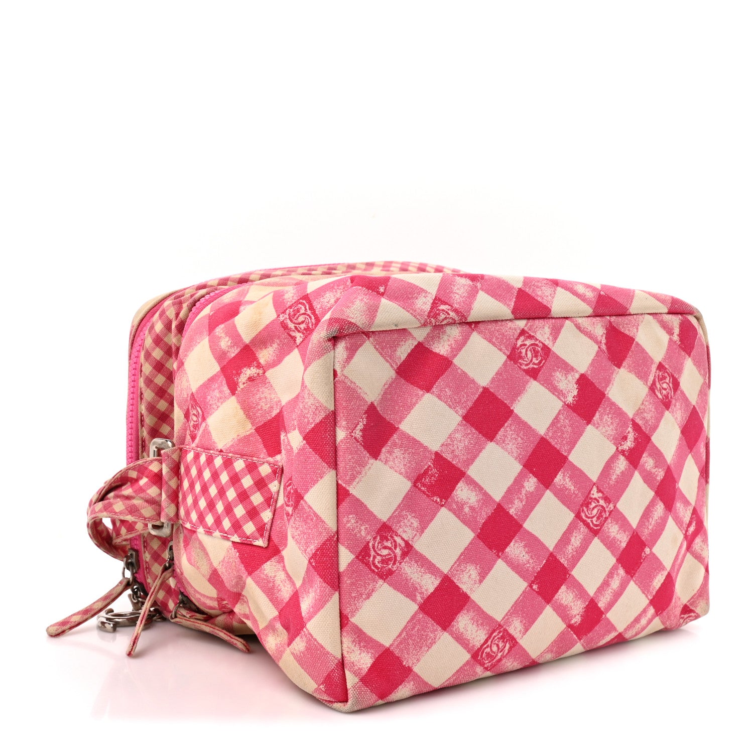 Chanel Canvas Gingham Printed CC Lunch Box Bag Pink White 4 of 16