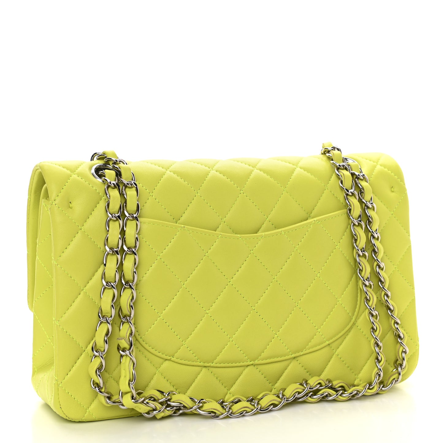 Lambskin Quilted Medium Double Flap Yellow