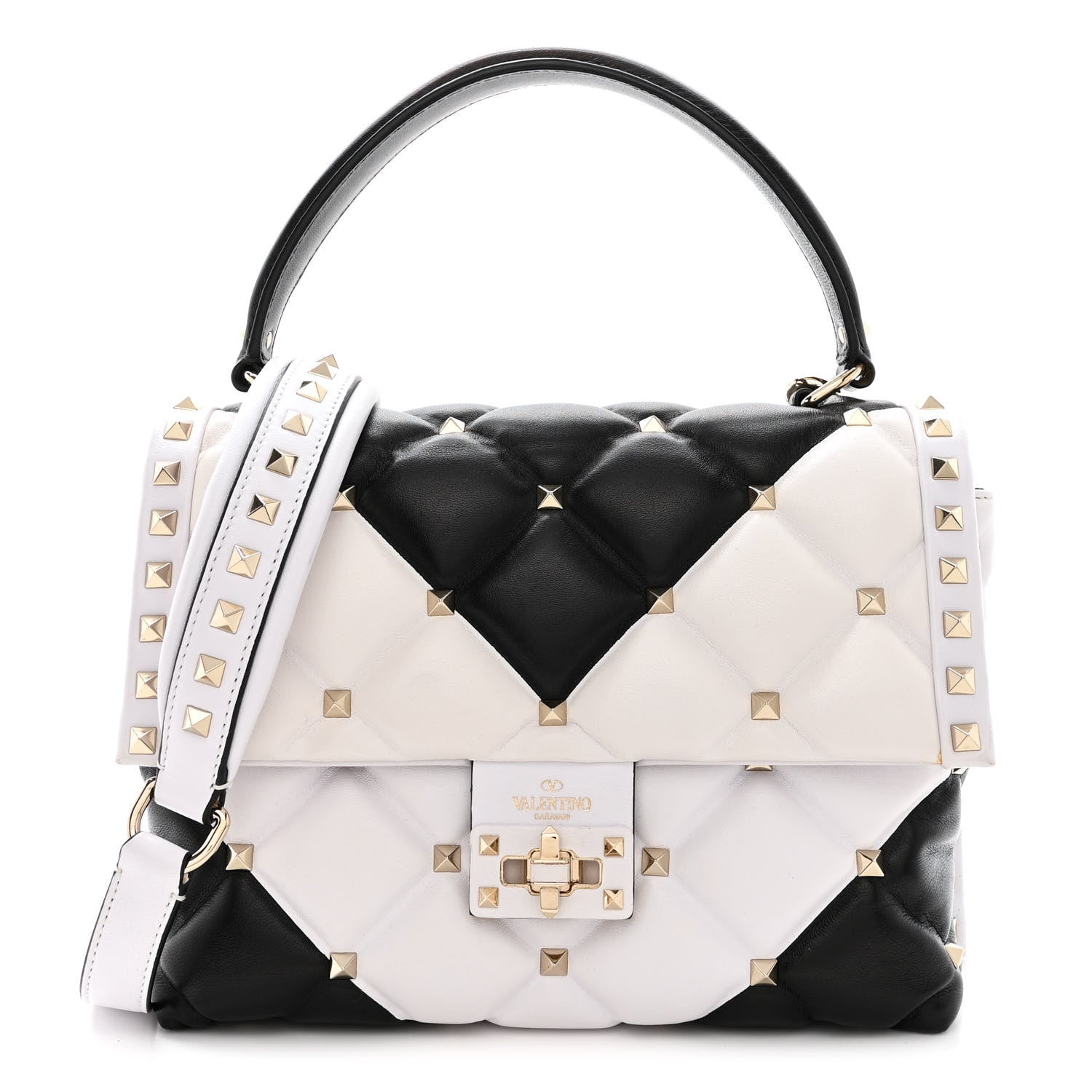 Valentino Garavani Nappa Medium Candystud Top Handle Bag White Black 1 of 14