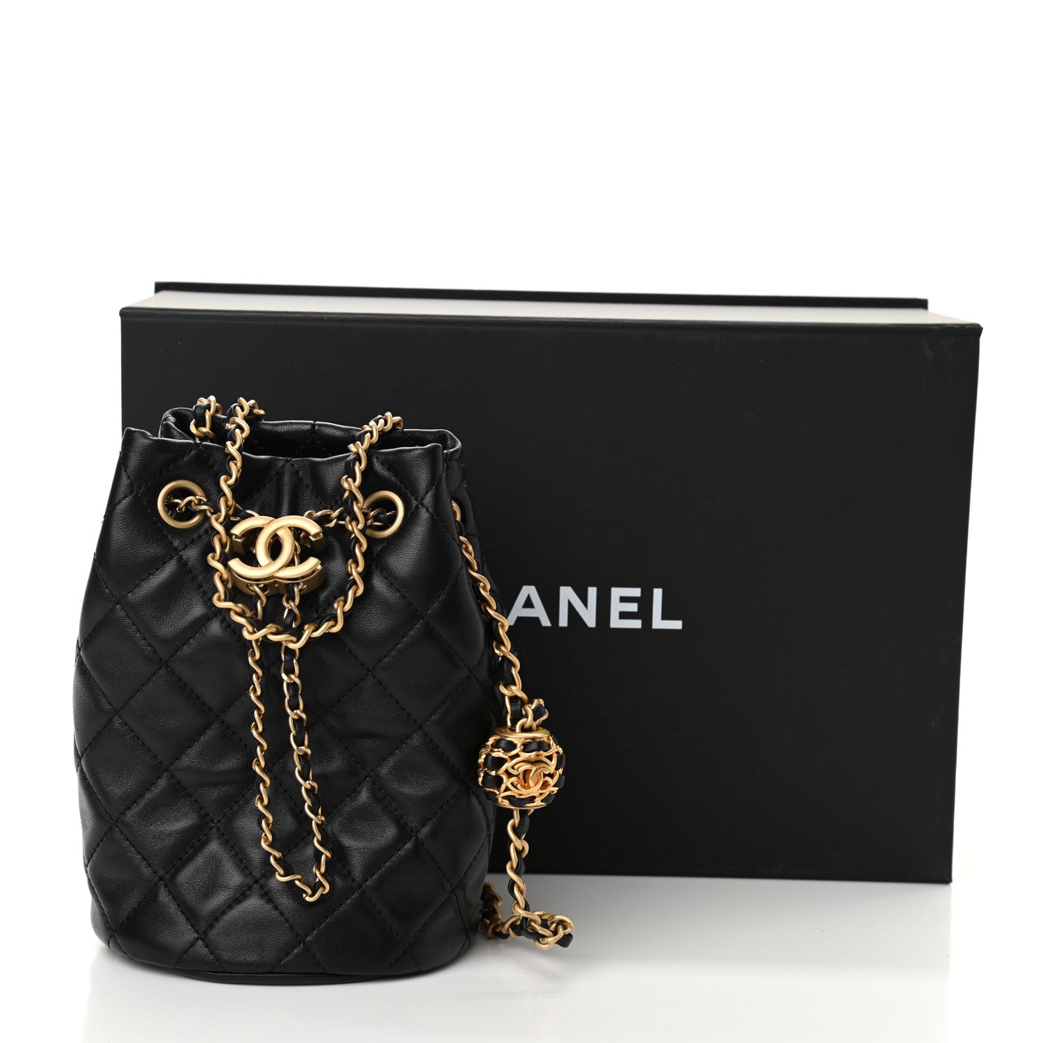 Chanel Lambskin Quilted Pearl Crush Drawstring Bag Black 11 of 11
