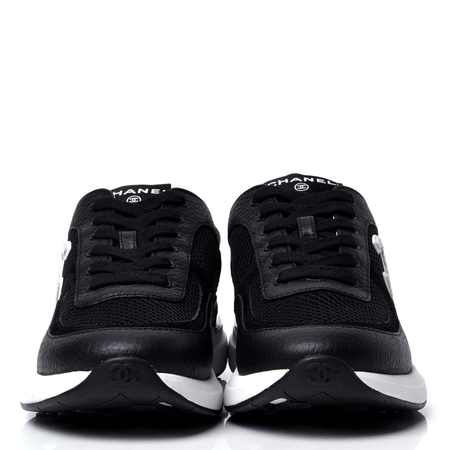 Calfskin Mesh Lycra Suede Womens Logo Sneakers 37 Black