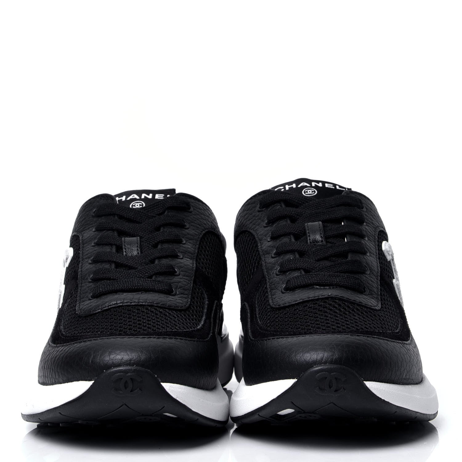 Chanel Calfskin Mesh Lycra Suede Womens Logo Sneakers 37 Black 2 of 6