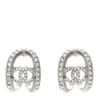 Chanel Crystal Strass CC Double Hoop Earrings Silver 1 of 4