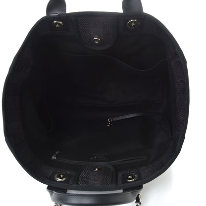 Chanel Straw Raffia Calfskin Striped Large Deauville Tote Black 5 of 10