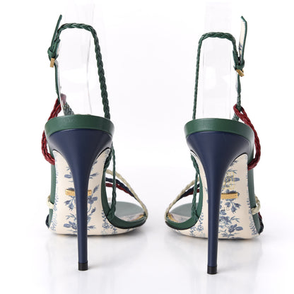 Gucci Malaga Kid Braided Haines High Heel Sandals 38 Emerald 6 of 9