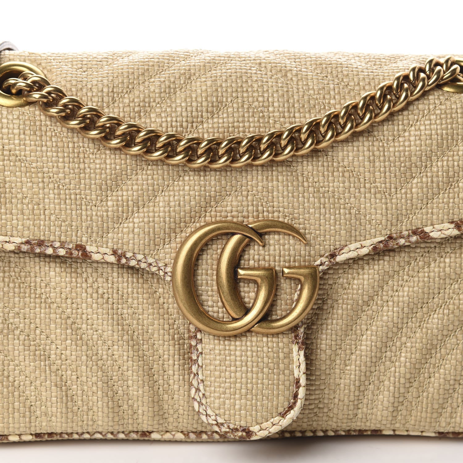 Gucci Raffia Elaphe Matelasse Small GG Marmont Shoulder Bag Natural Cream Brown 10 of 10