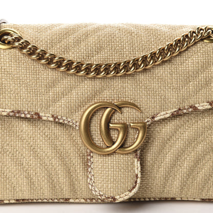 Gucci Raffia Elaphe Matelasse Small GG Marmont Shoulder Bag Natural Cream Brown 10 of 10