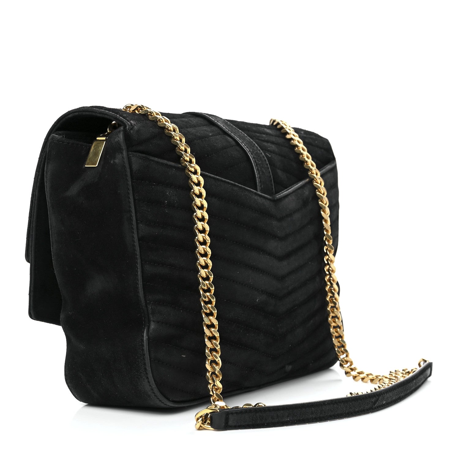 Saint Laurent Suede Matelasse Chevron Monogram Medium Sulpice Black 3 of 14