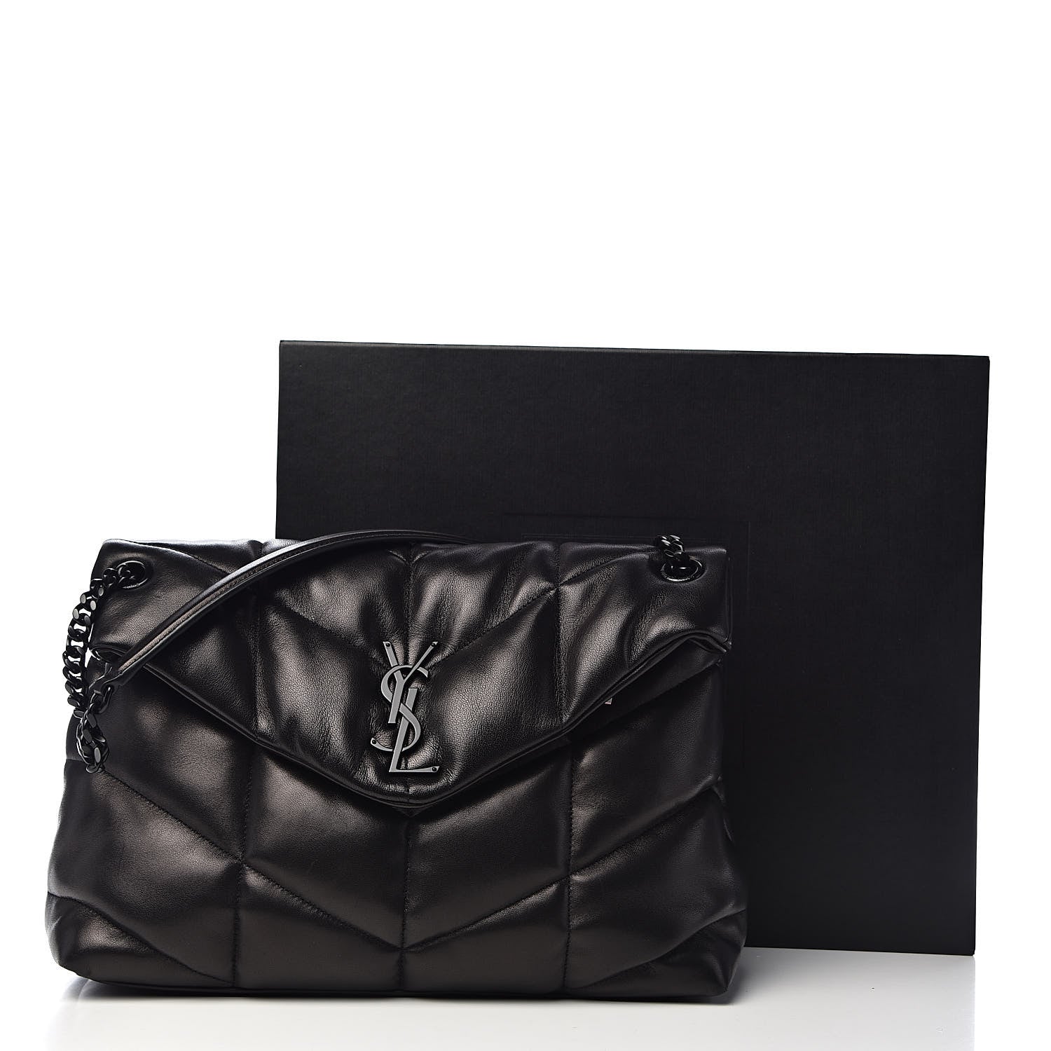 Saint Laurent Lambskin Quilted Medium Loulou Puffer Monogram Chain Satchel Black 11 of 11