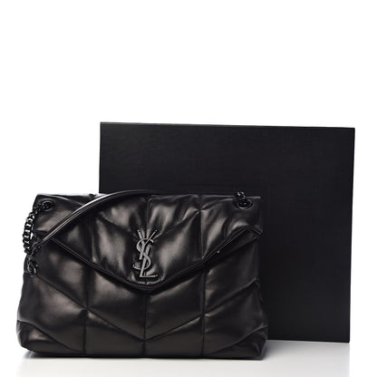 Saint Laurent Lambskin Quilted Medium Loulou Puffer Monogram Chain Satchel Black 11 of 11