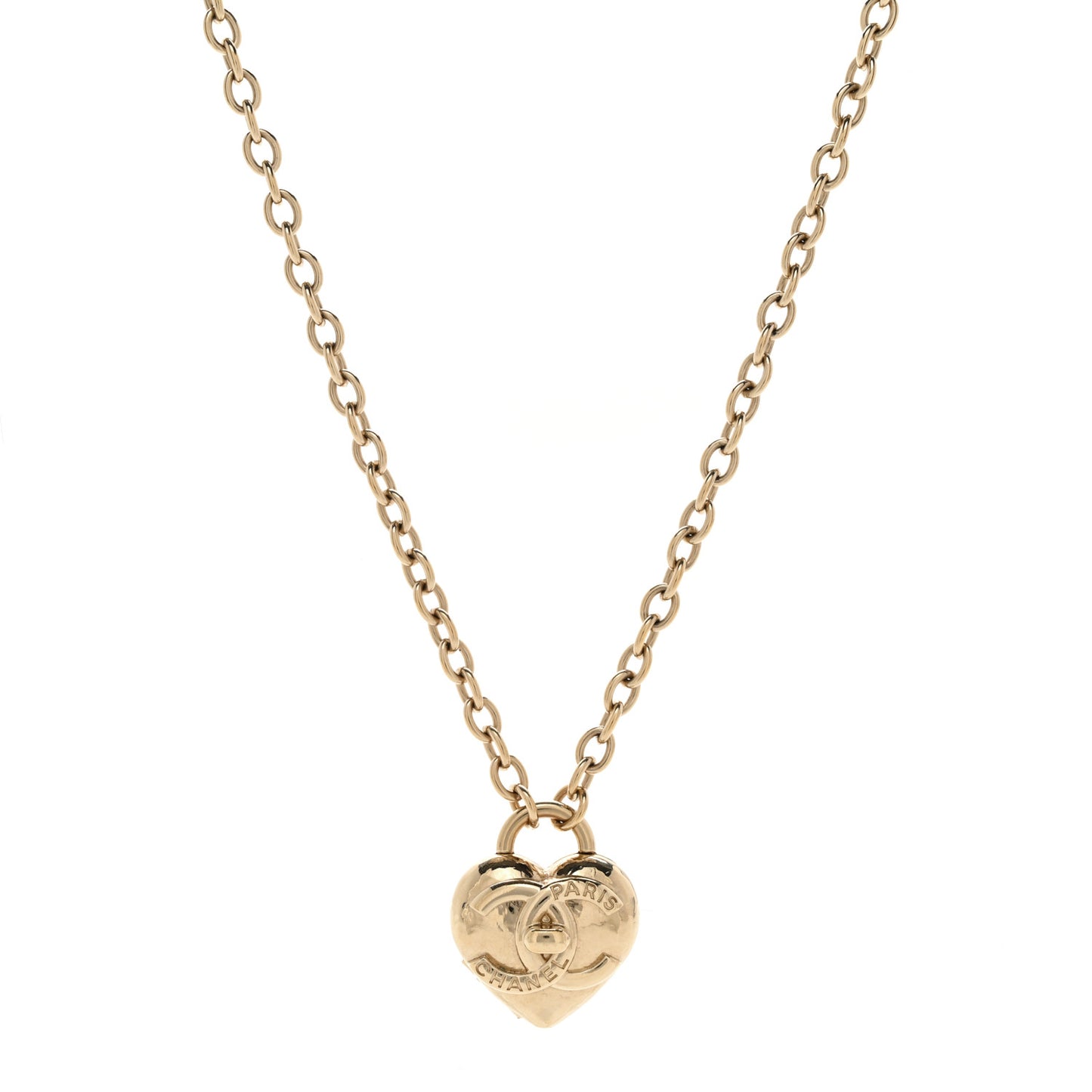 Metal CC Heart Turnlock Necklace Gold