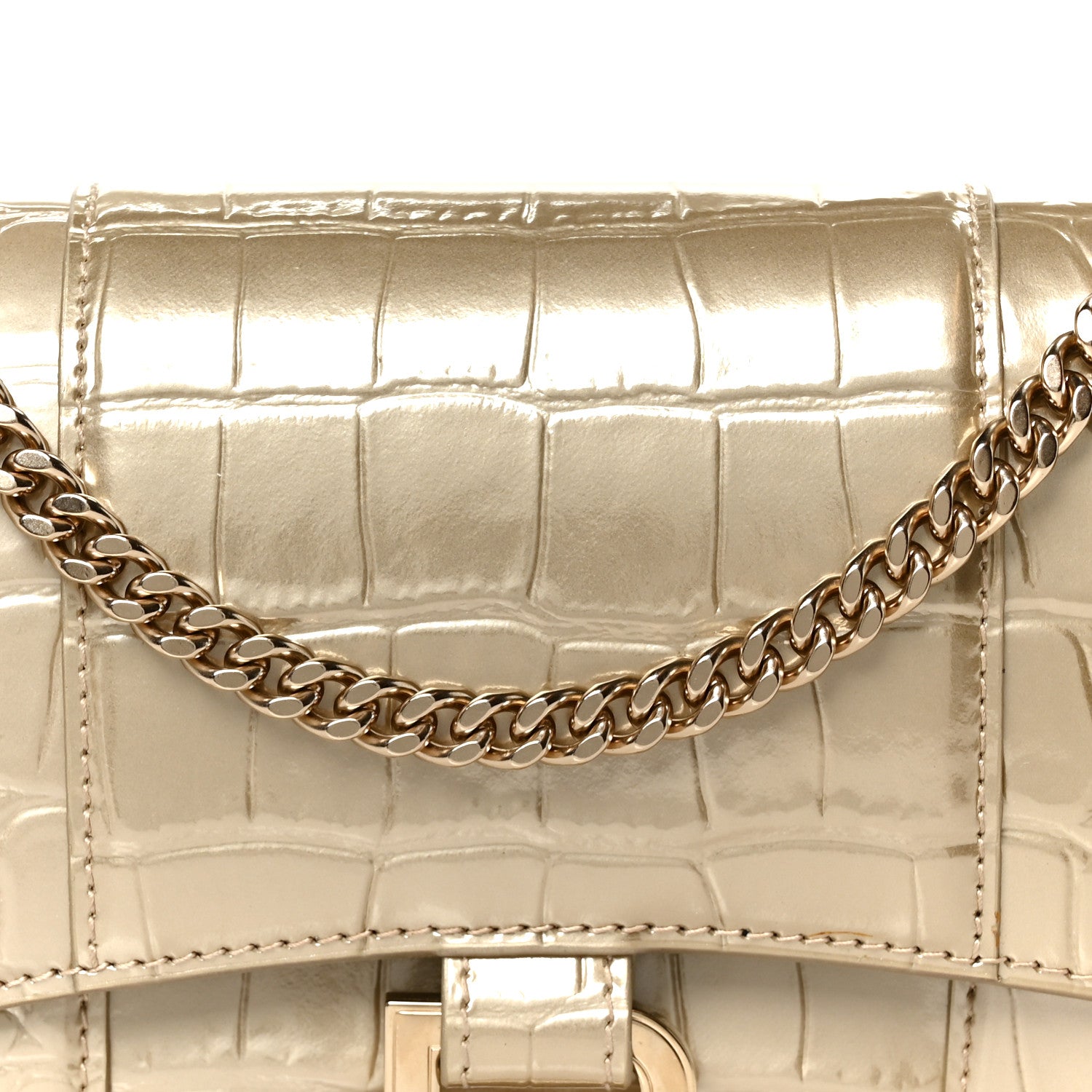 Balenciaga Metallic Calfskin Crocodile Embossed Hourglass Chain Bag Gold 8 of 10