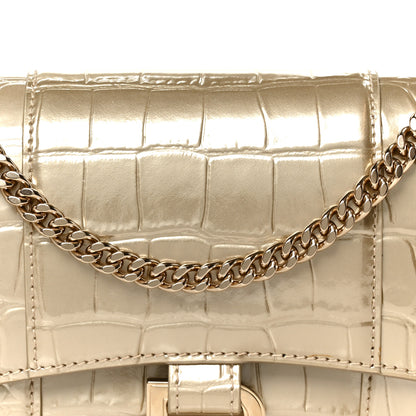 Balenciaga Metallic Calfskin Crocodile Embossed Hourglass Chain Bag Gold 8 of 10