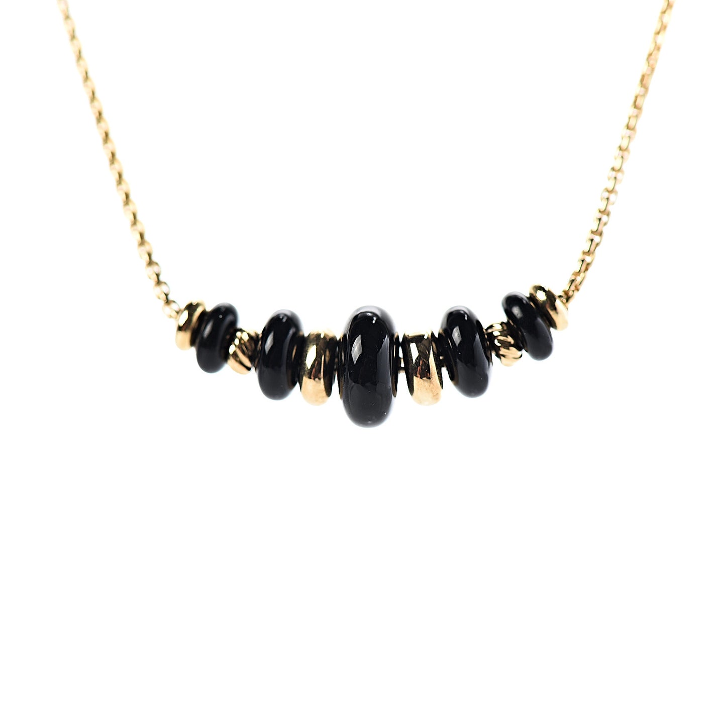 18K Yellow Gold Black Onyx Rio Rondelle Short Station Necklace
