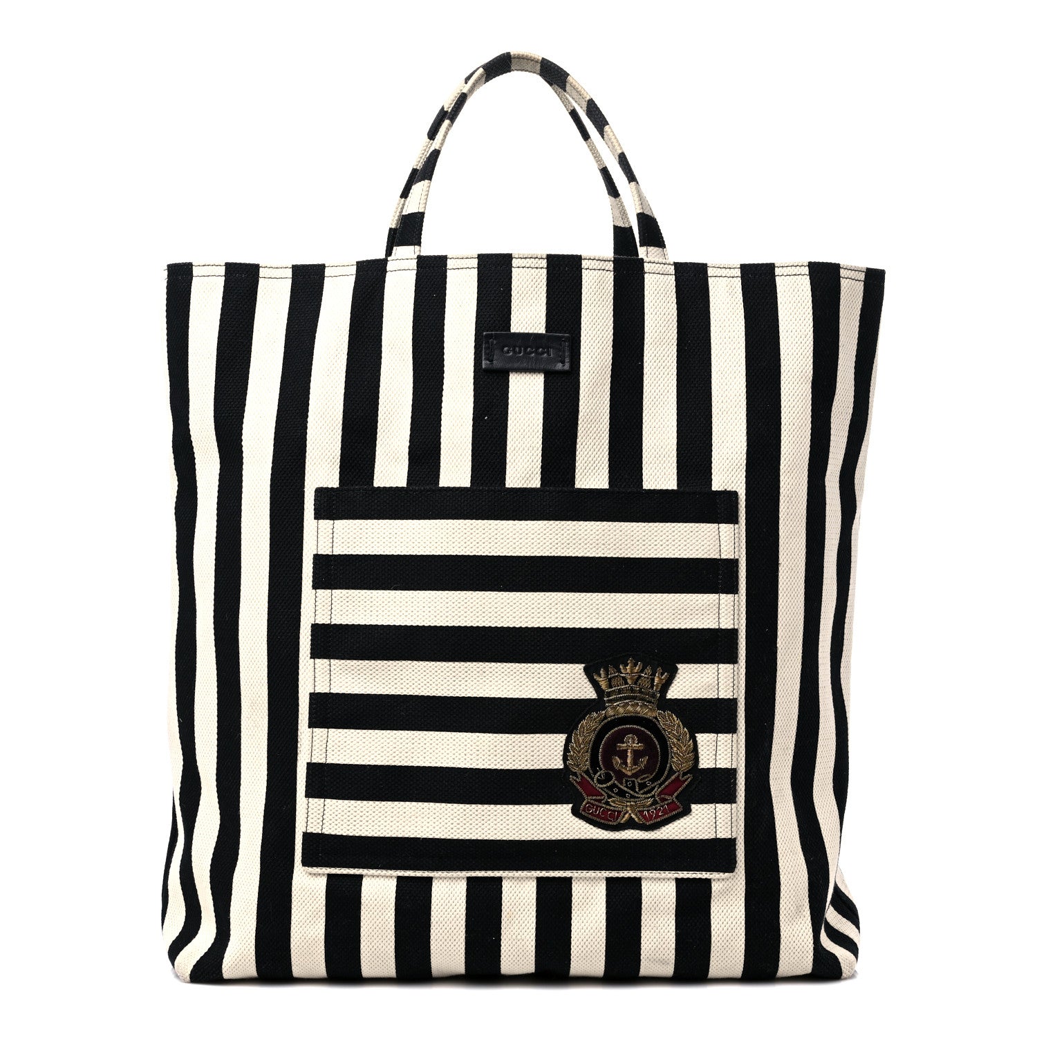 Gucci Cotton Canvas Stripe Logo Mens Tote White Black 1 of 17