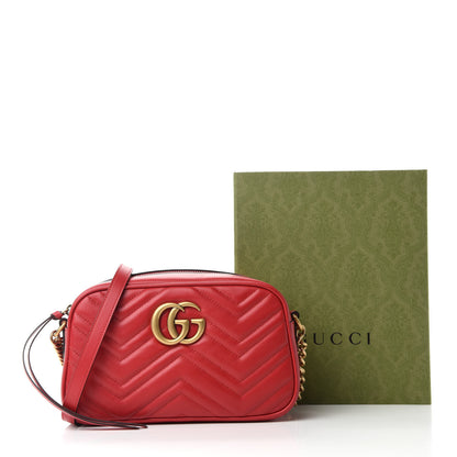 Gucci Calfskin Matelasse Small GG Marmont Chain Shoulder Bag Hibiscus Red 11 of 11