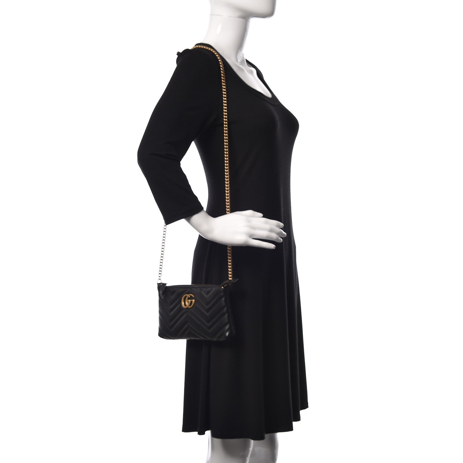 Gucci Calfskin Matelasse Mini GG Marmont Chain Bag Black 2 of 9