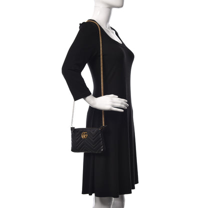 Gucci Calfskin Matelasse Mini GG Marmont Chain Bag Black 2 of 9