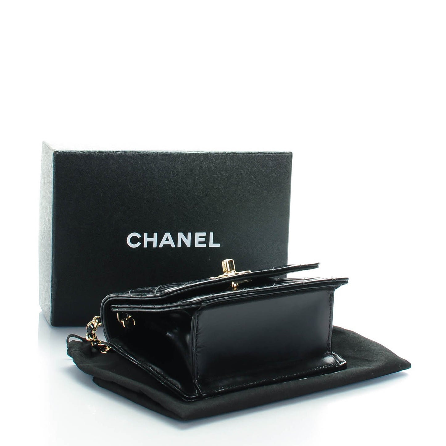 Glazed Calfskin Quilted Mini Square Flap Black