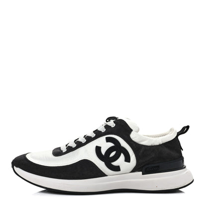 Chanel Nylon Suede Calfskin CC Sneakers 41 White Dark Grey 1 of 10
