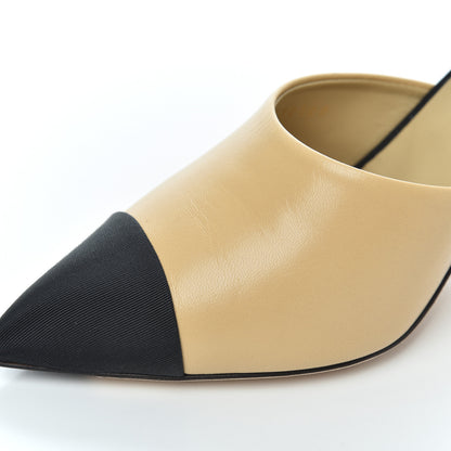 Chanel Goatskin Grosgrain Cap Toe Pearl Mule 39 Beige Black 11 of 16