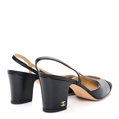 Chanel Goatskin Grosgrain Cap Toe CC Slingback Pumps 36 Black 5 of 10
